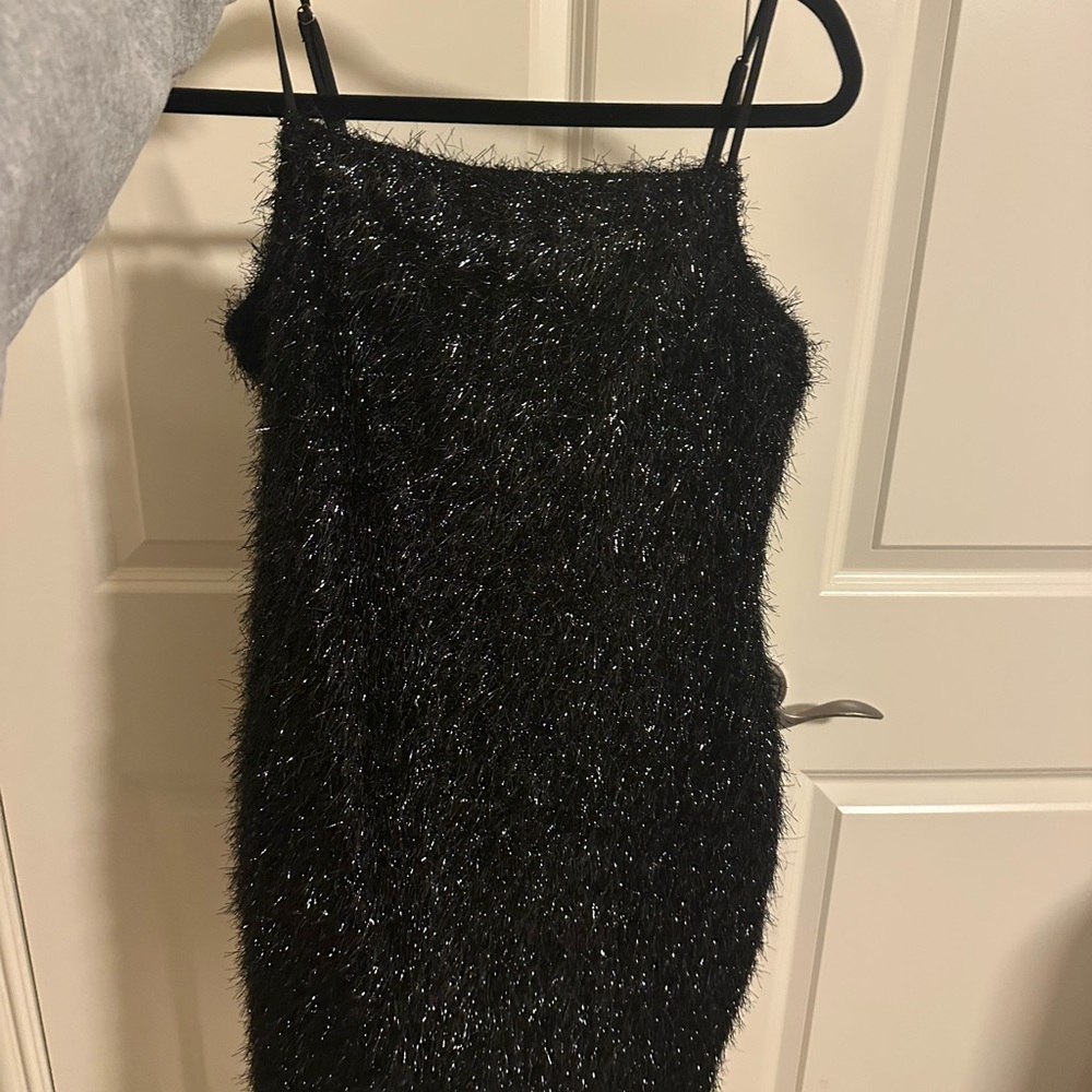 Black Fuzzy Sleeveless Dress
